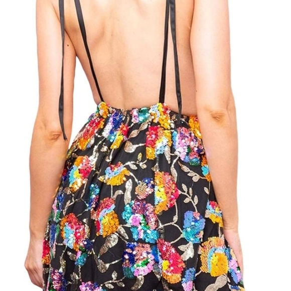 Sequin Flower Dress in Black Multicolor Size S - Picture 13 of 13
